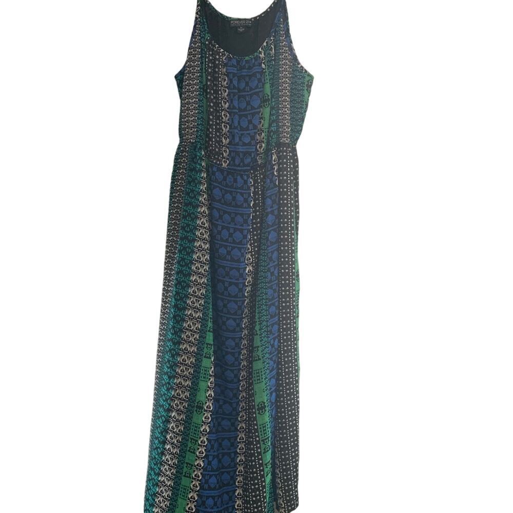 Forever 21 Blue and Green Patterned Maxi Dress